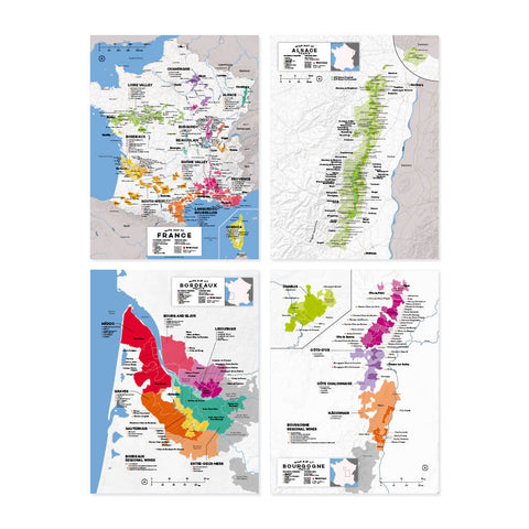 Complete Wine Region Map Set | Map of France Wine Regions | Map of Alsace Wine Regions | Map of Bordeaux Wine Regions | Map of Burgundy (Bourgogne) Wine Regions